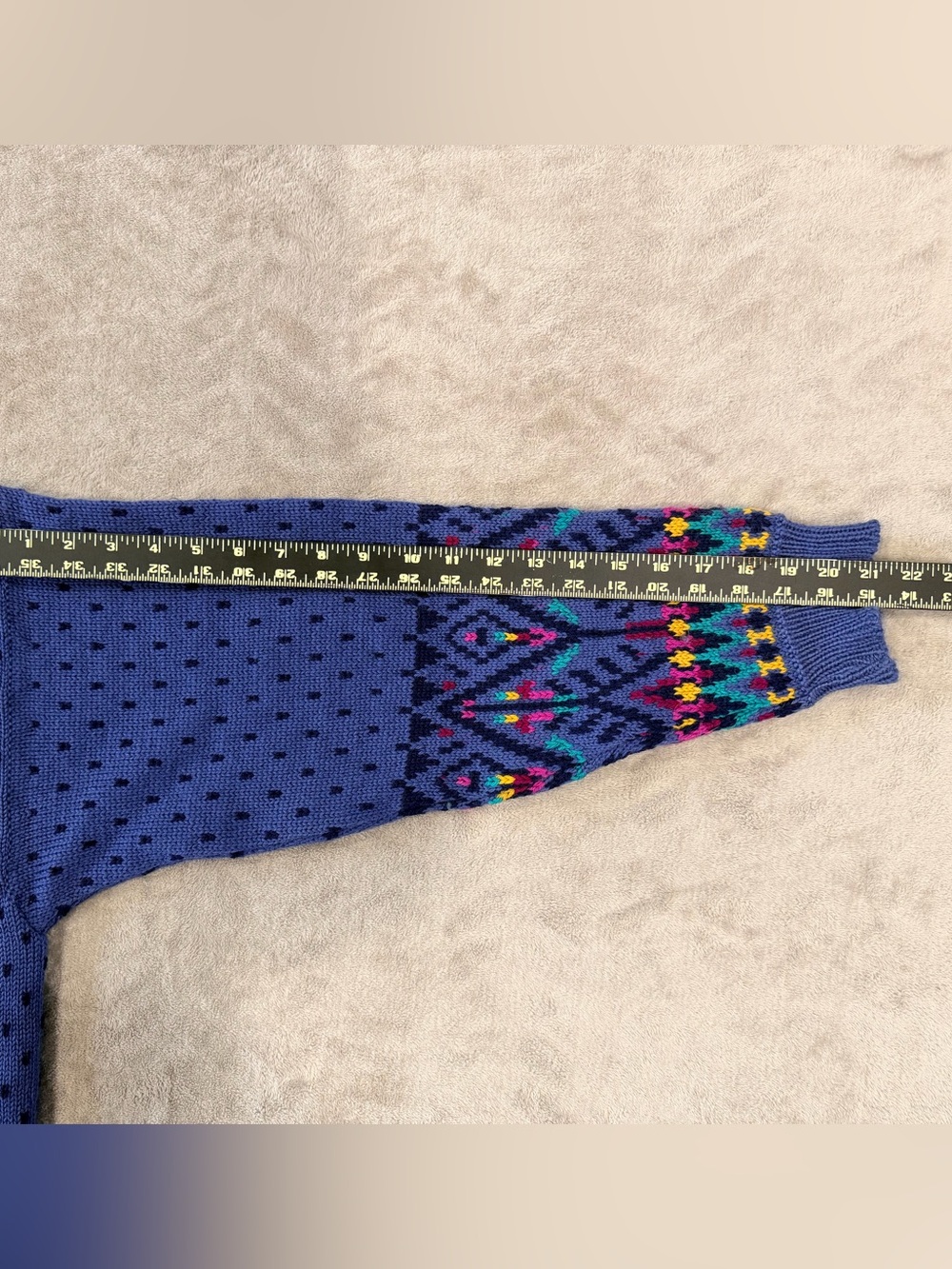 Dale of Norway Blue Geometric Knit Button Vintage Nordic Wool Cardigan Sweater L - Picture 6 of 7